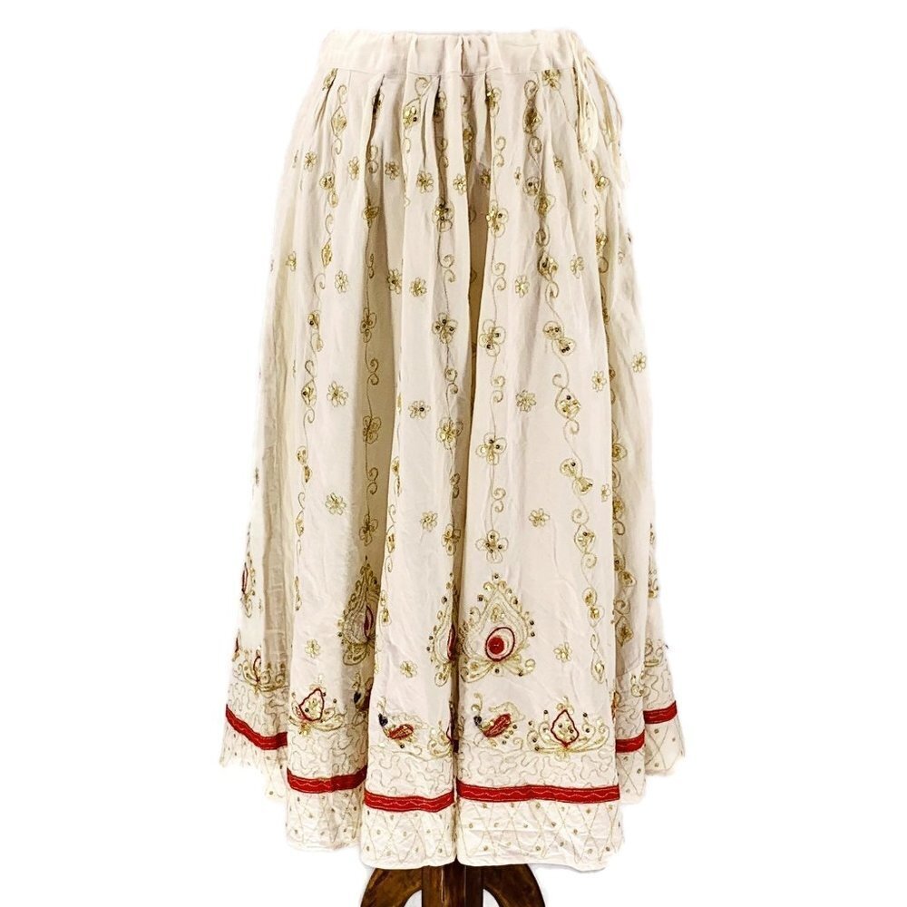 Sweet by Miss Me Boho Gypsy Hippie Embroidered Sequin Cotton Skirt M